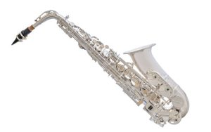 a silver alto saxophone