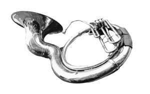 a silver sousaphone
