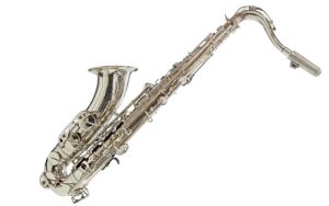 a silver tenor saxophone